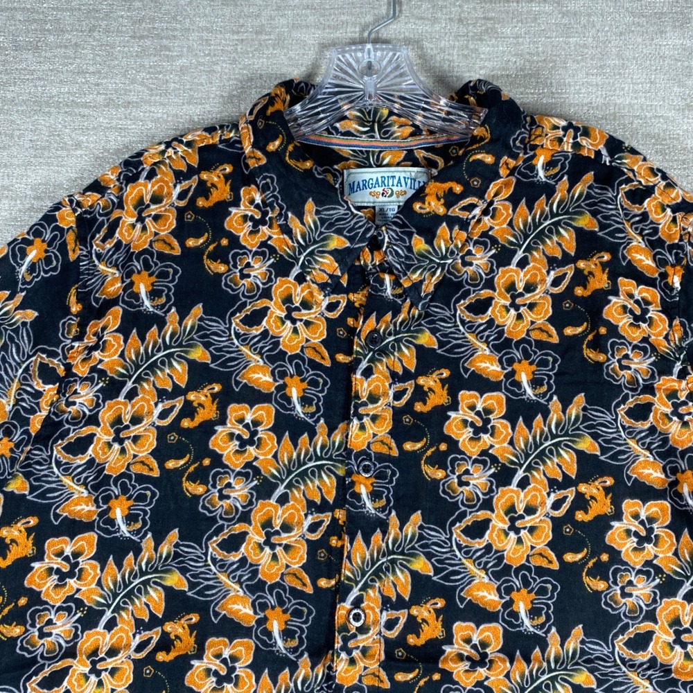 Margaritaville Floral Tropical Button Down Shirt Men XL Black Orange Short Sleev